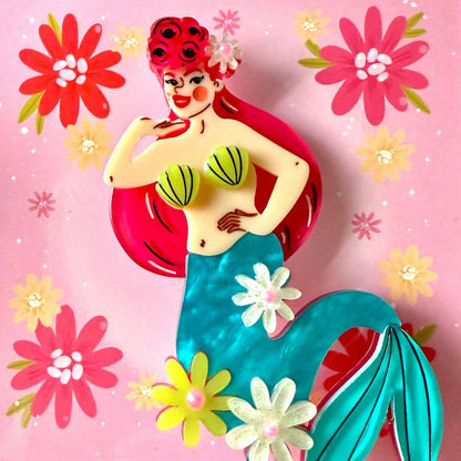 Pearl the Mermaid Brooch by Marla VonDuta x Lipstick & Chrome — Vintage Ocean Pin - Starry Skies Austin