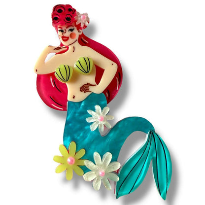 Pearl the Mermaid Brooch by Marla VonDuta x Lipstick & Chrome — Vintage Ocean Pin - Starry Skies Austin