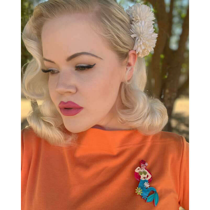 Pearl the Mermaid Brooch by Marla VonDuta x Lipstick & Chrome — Vintage Ocean Pin - Starry Skies Austin