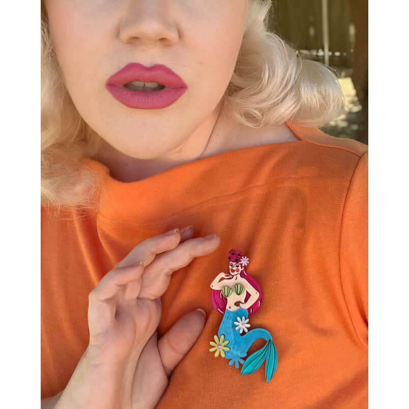 Pearl the Mermaid Brooch by Marla VonDuta x Lipstick & Chrome — Vintage Ocean Pin - Starry Skies Austin
