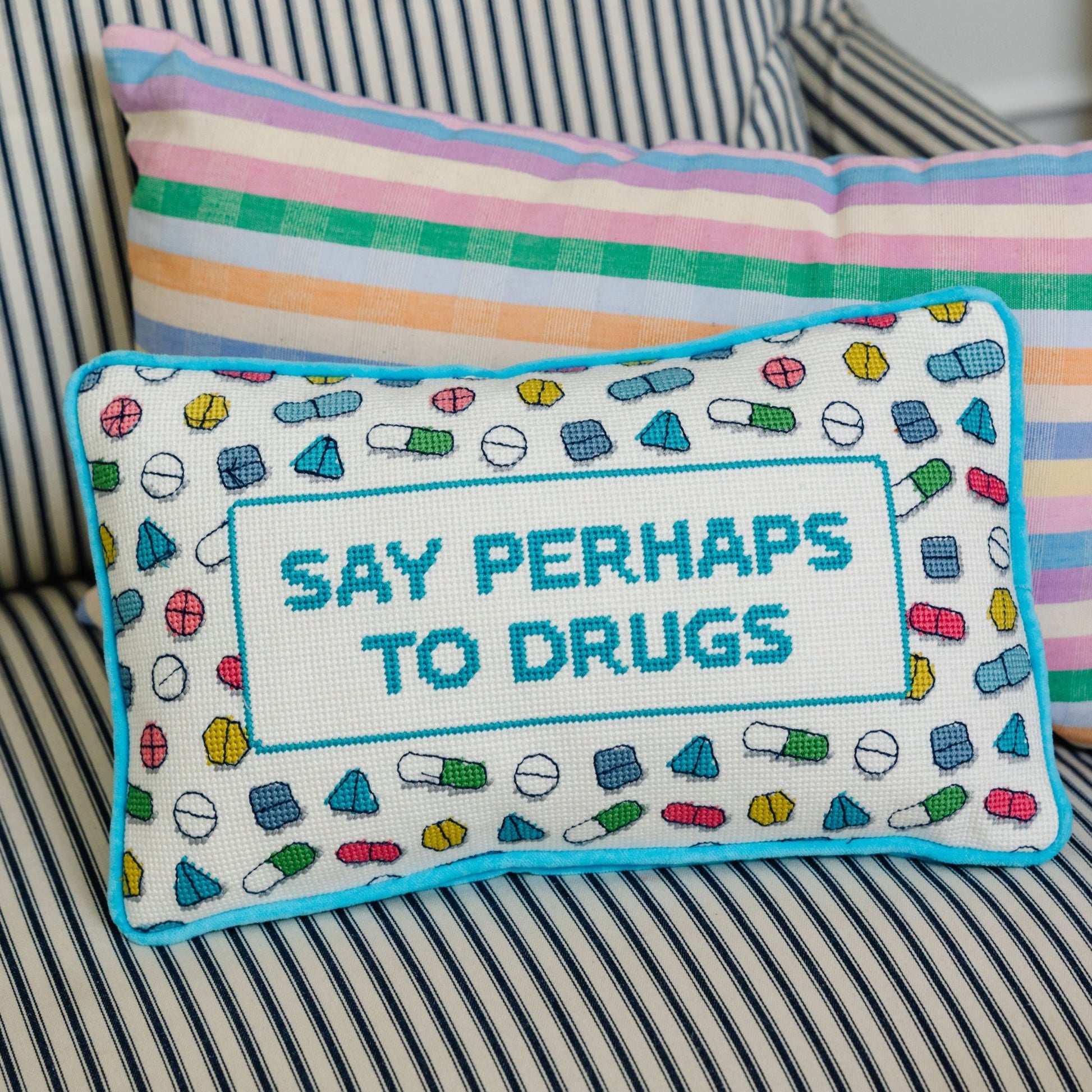 Perhaps to Drugs Needlepoint Pillow - Starry Skies Austin