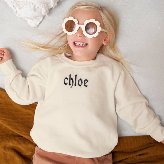 Personalized Kids Name Sweatshirt with Gothic Embroidery - Starry Skies Austin
