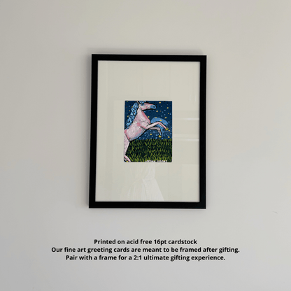 Pink Unicorn Starry Night Fine Art Greeting Card - Starry Skies Austin