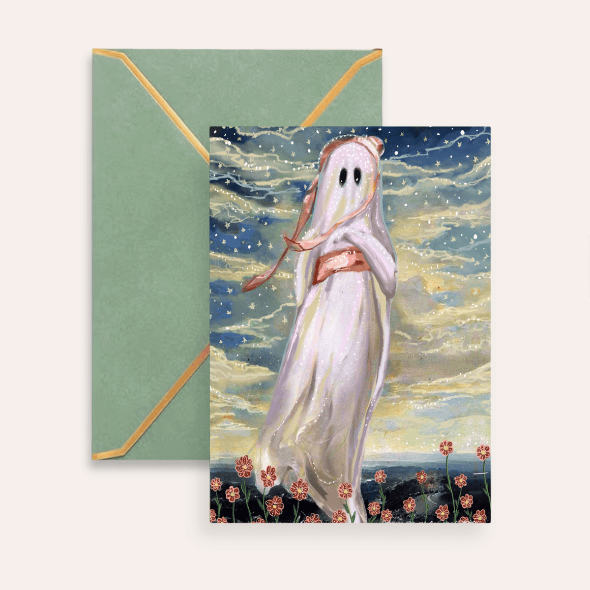 Pinkie Ghost Fine Art Greeting Card - Starry Skies Austin