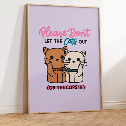 Please Don't Let the Cats Out or the Cops in Unframed Art Print - Starry Skies Austin