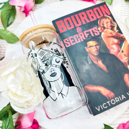 Probably Reading Smut" Clear Glass Cup | Bamboo Lid Tumbler with Reusable Straw Options for Book Lovers - Starry Skies Austin