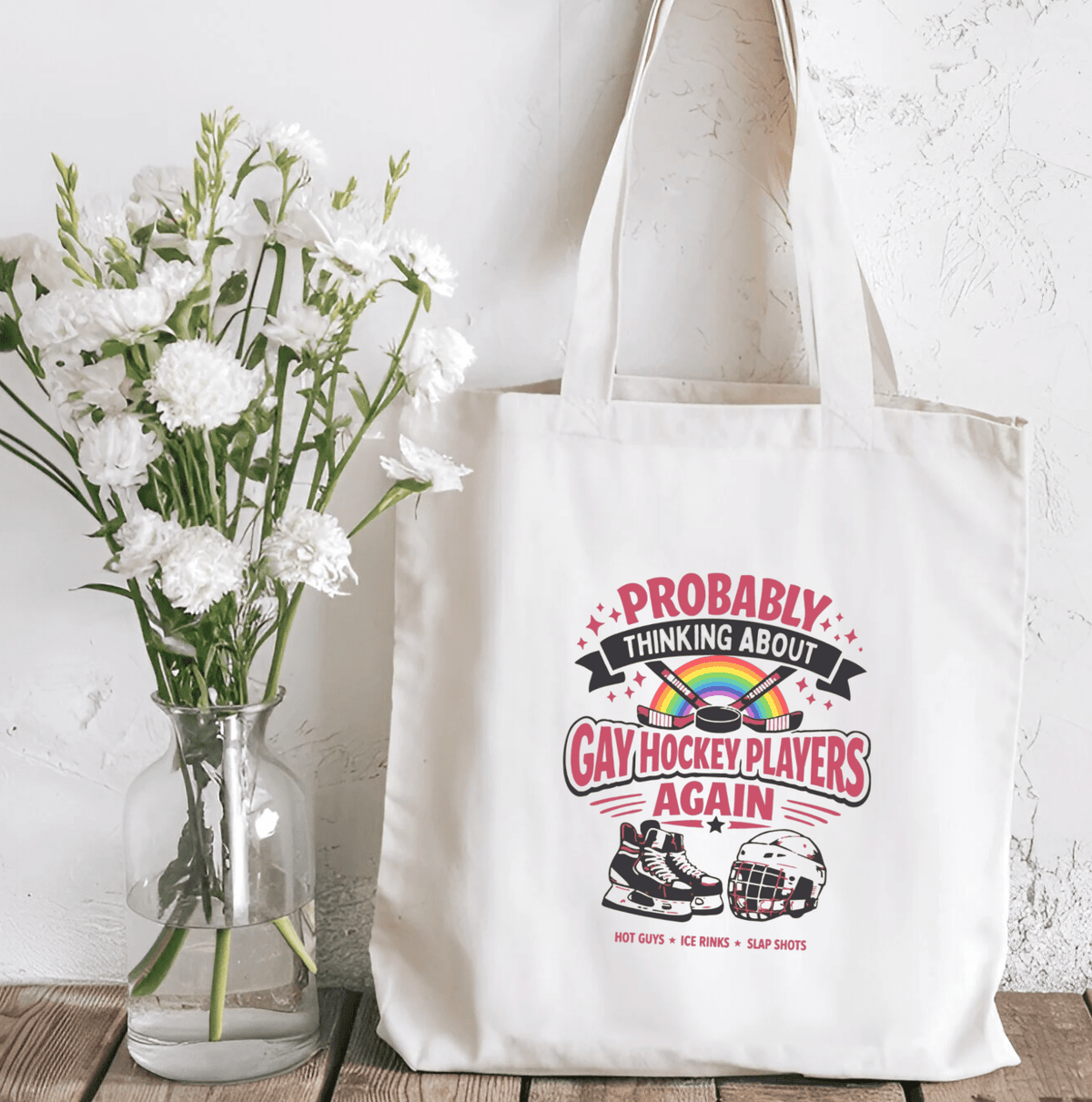 Probably Thinking About Gay Hockey Players Again Sublimated Canvas Tote Bag - Starry Skies Austin
