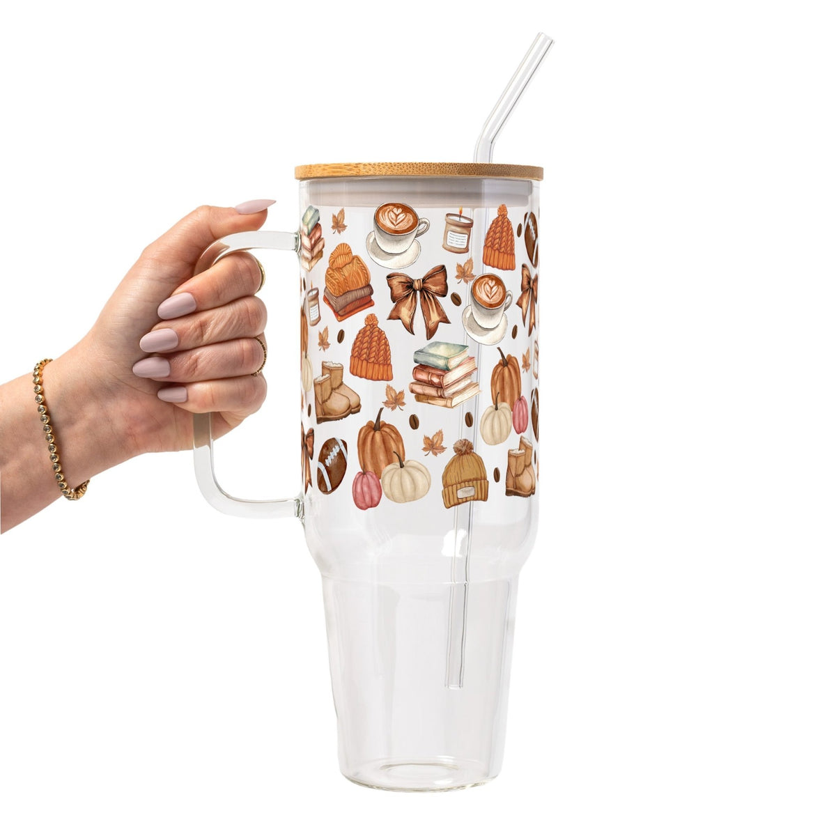 Pumpkin Spice Fall Glass Cup, Mug & Tumbler with Lid and Straw - Starry Skies Austin