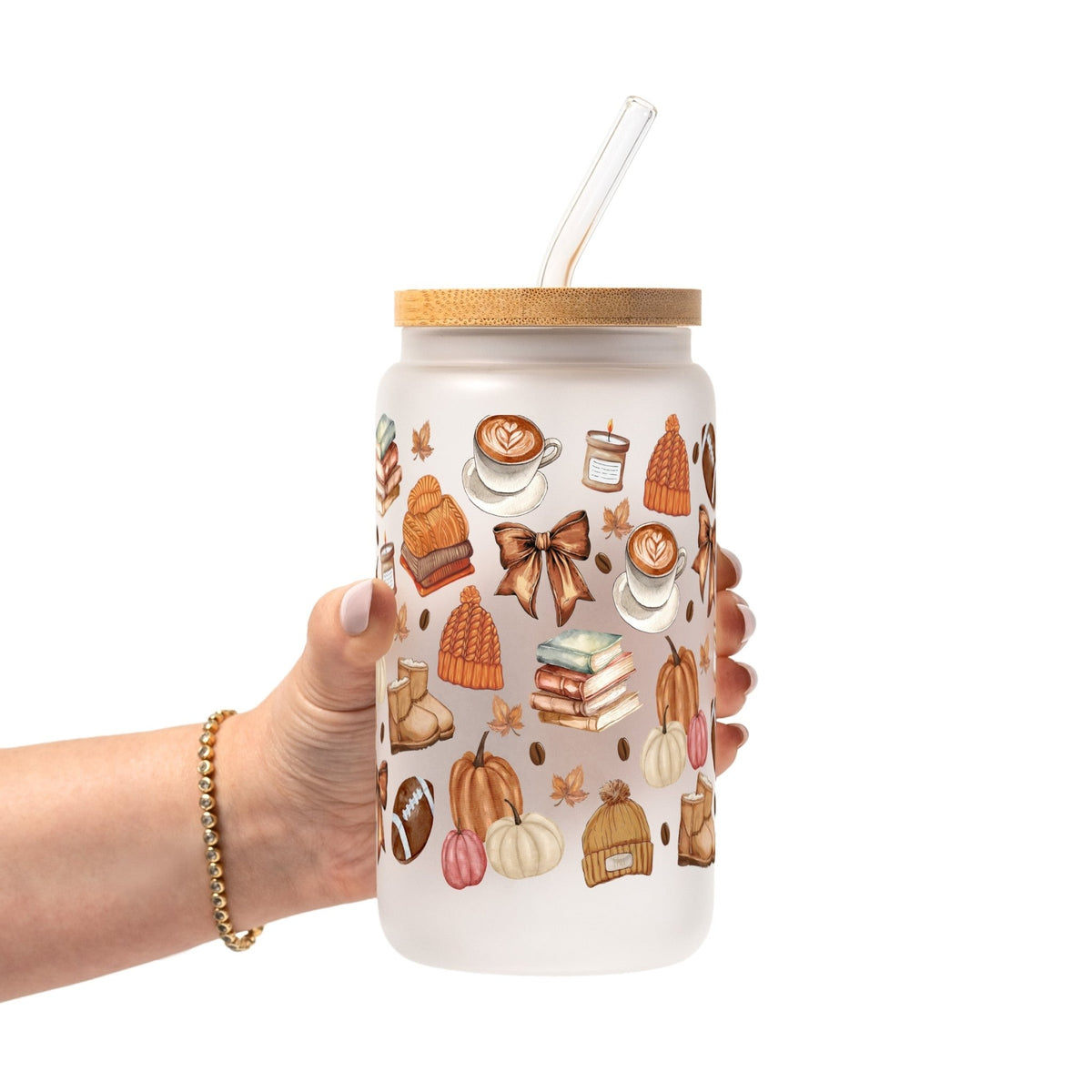 Pumpkin Spice Fall Glass Cup, Mug & Tumbler with Lid and Straw - Starry Skies Austin