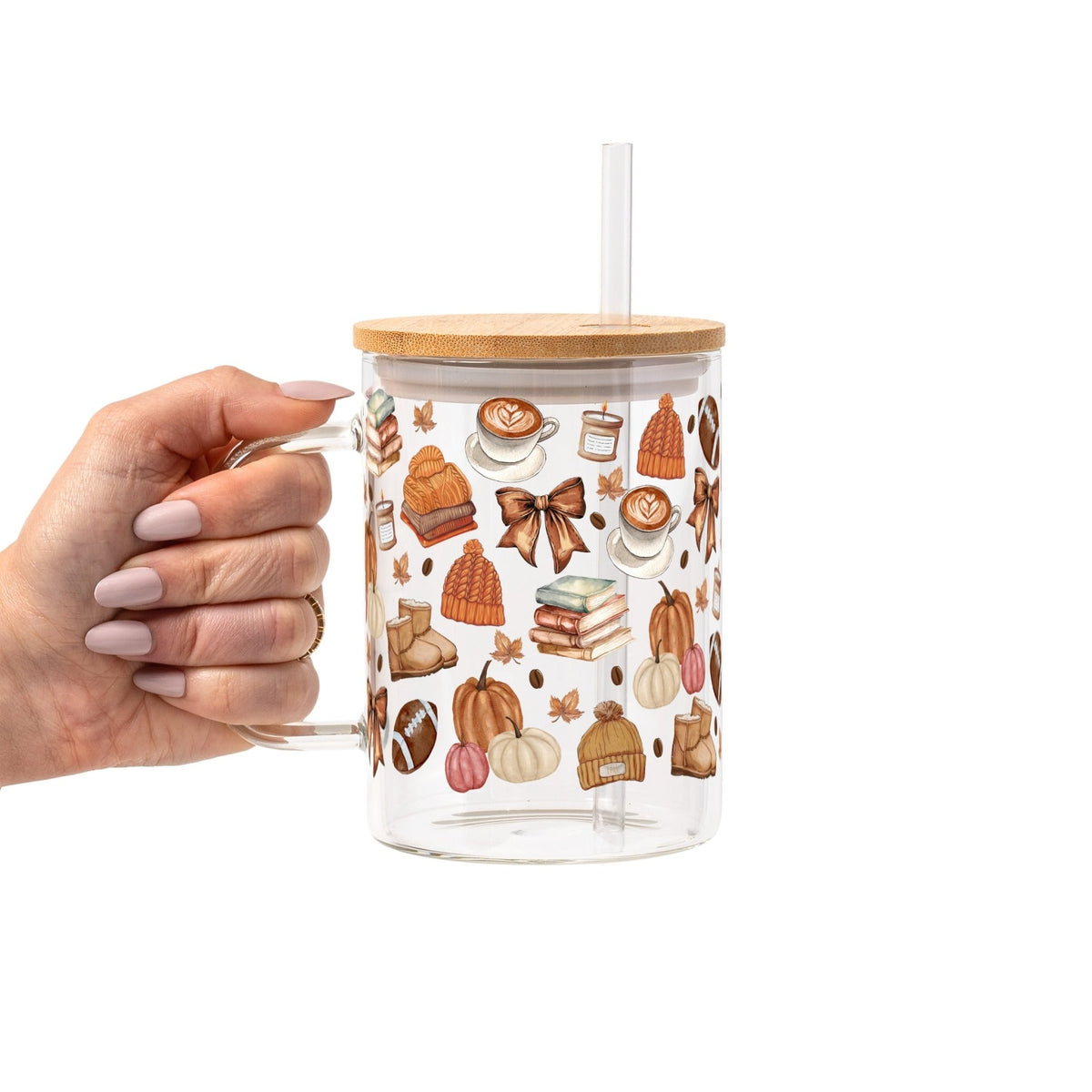Pumpkin Spice Fall Glass Cup, Mug & Tumbler with Lid and Straw - Starry Skies Austin