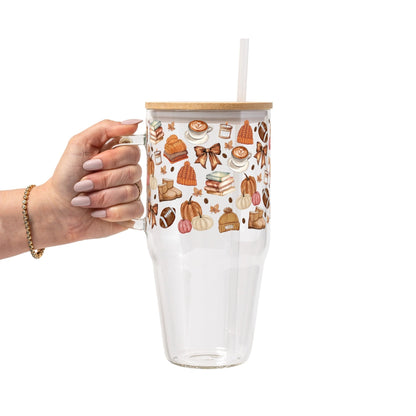 Pumpkin Spice Fall Glass Cup, Mug & Tumbler with Lid and Straw - Starry Skies Austin