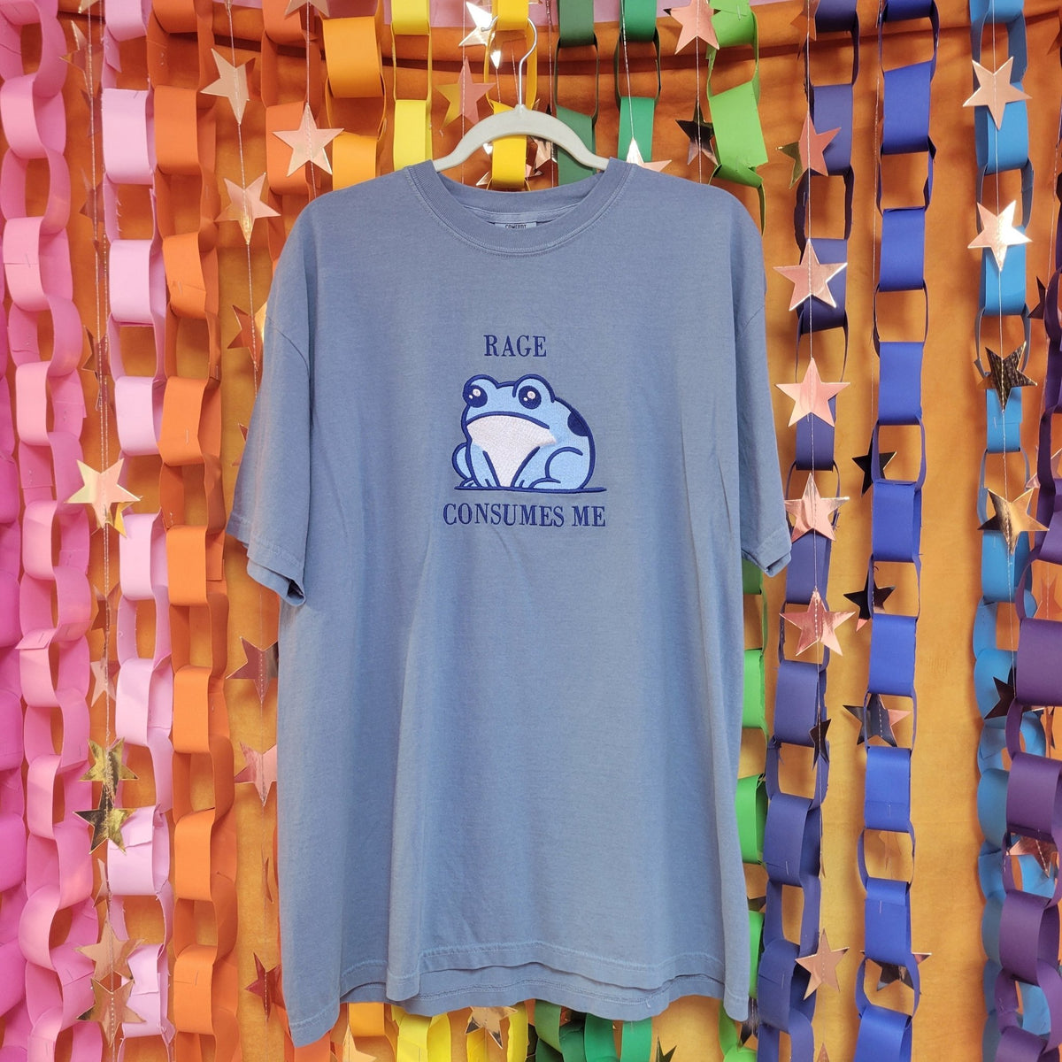 "Rage Consumes Me" -Embroidered Frog Tee - Starry Skies Austin