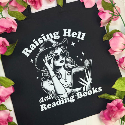 Raising Hell And Reading Books Canvas Tote Bag - Starry Skies Austin