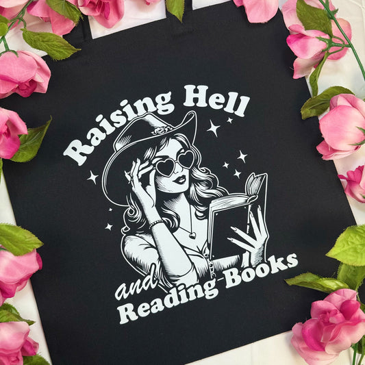 Raising Hell And Reading Books Canvas Tote Bag - Starry Skies Austin