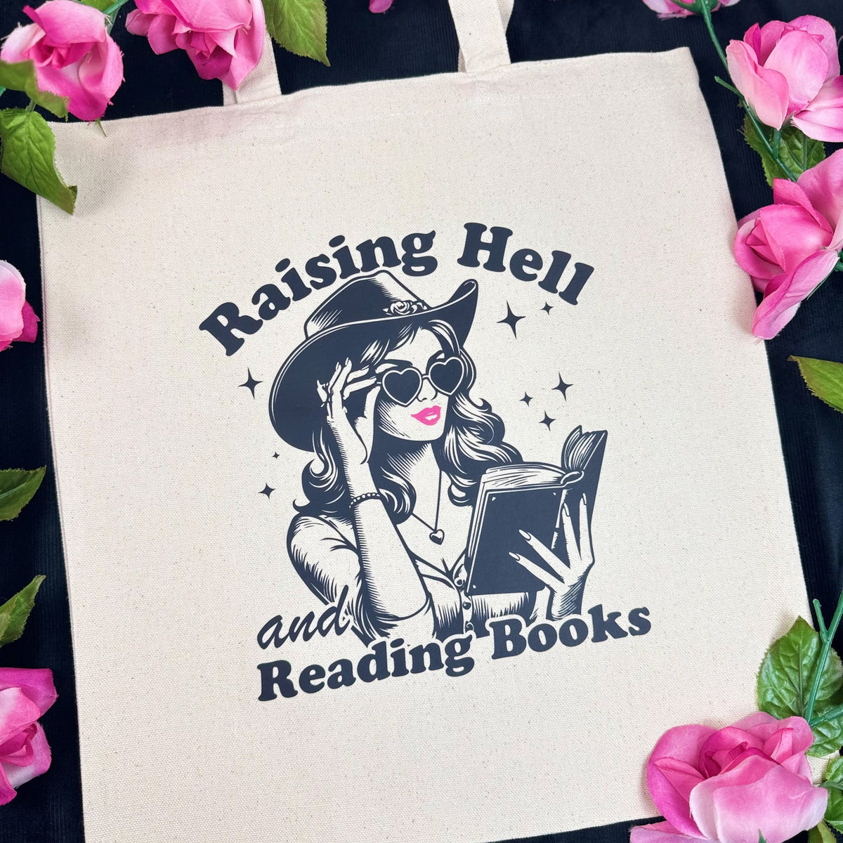 Raising Hell And Reading Books Canvas Tote Bag - Starry Skies Austin