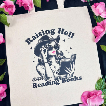 Raising Hell And Reading Books Canvas Tote Bag - Starry Skies Austin