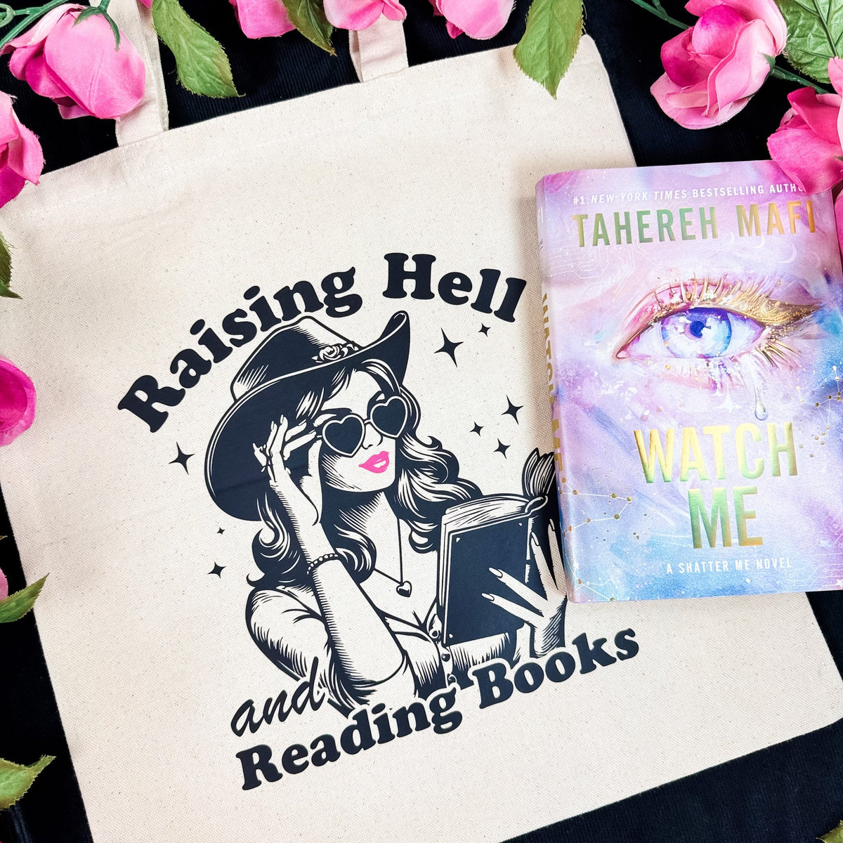 Raising Hell And Reading Books Canvas Tote Bag - Starry Skies Austin