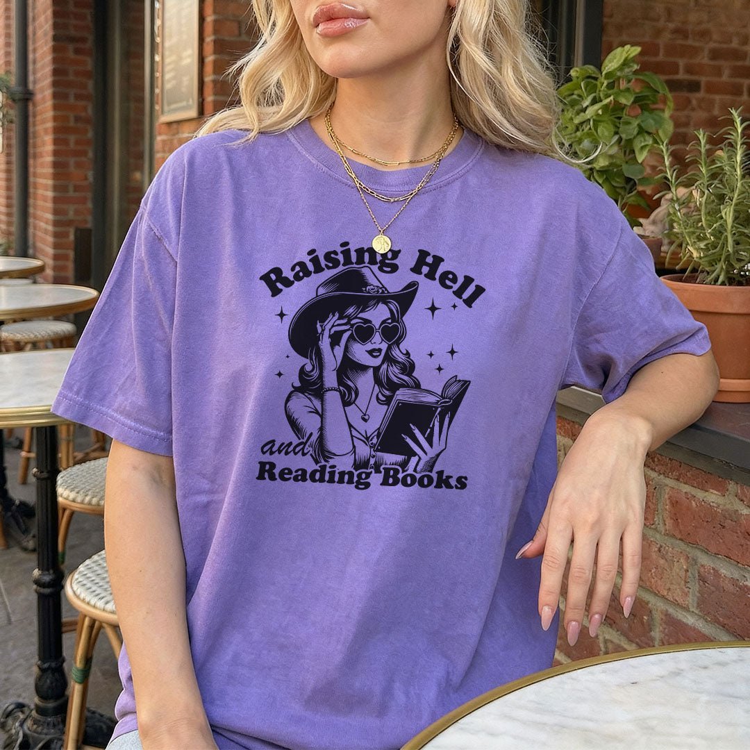 Raising Hell And Reading Books Heavyweight Comfort Colors Shirt - Starry Skies Austin