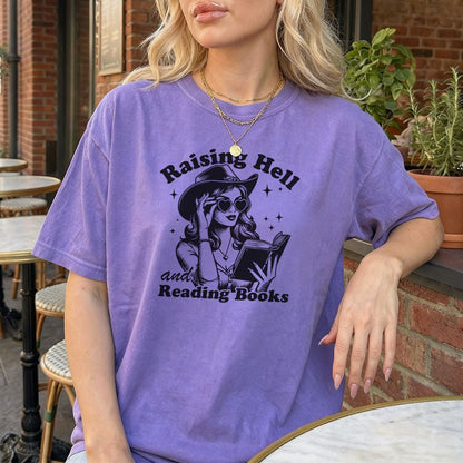 Raising Hell And Reading Books Heavyweight Comfort Colors Shirt - Starry Skies Austin