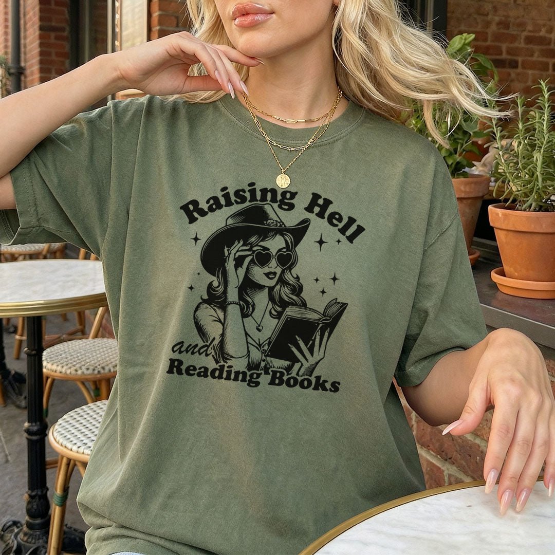 Raising Hell And Reading Books Heavyweight Comfort Colors Shirt - Starry Skies Austin