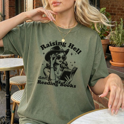 Raising Hell And Reading Books Heavyweight Comfort Colors Shirt - Starry Skies Austin