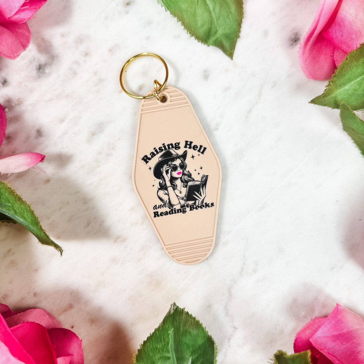 Raising Hell And Reading Books Retro Motel Keychain - Starry Skies Austin