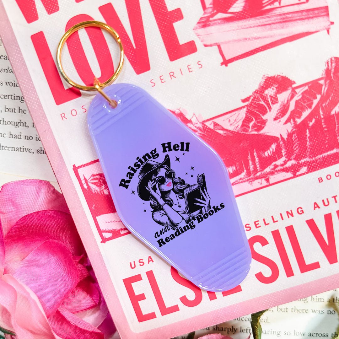 Raising Hell And Reading Books Retro Motel Keychain - Starry Skies Austin