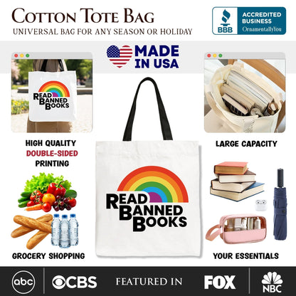 Read Banned Books Rainbow Canvas Tote Bag, Book Lover Gift Shopper - Starry Skies Austin