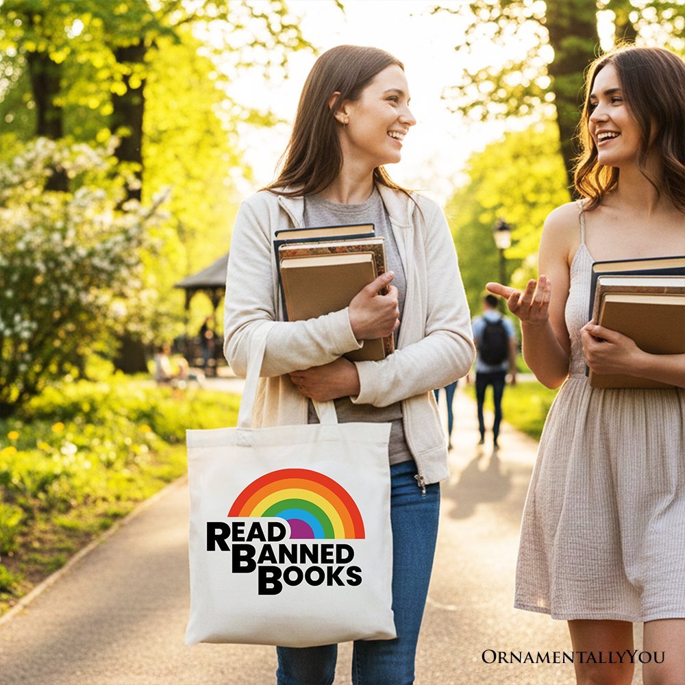 Read Banned Books Rainbow Canvas Tote Bag, Book Lover Gift Shopper - Starry Skies Austin