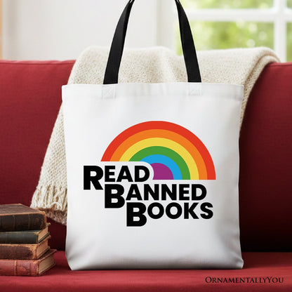 Read Banned Books Rainbow Canvas Tote Bag, Book Lover Gift Shopper - Starry Skies Austin