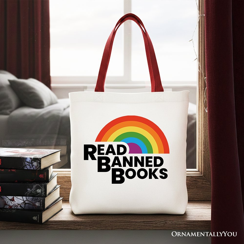 Read Banned Books Rainbow Canvas Tote Bag, Book Lover Gift Shopper - Starry Skies Austin