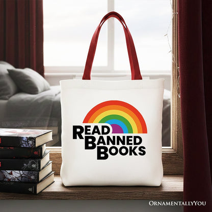 Read Banned Books Rainbow Canvas Tote Bag, Book Lover Gift Shopper - Starry Skies Austin