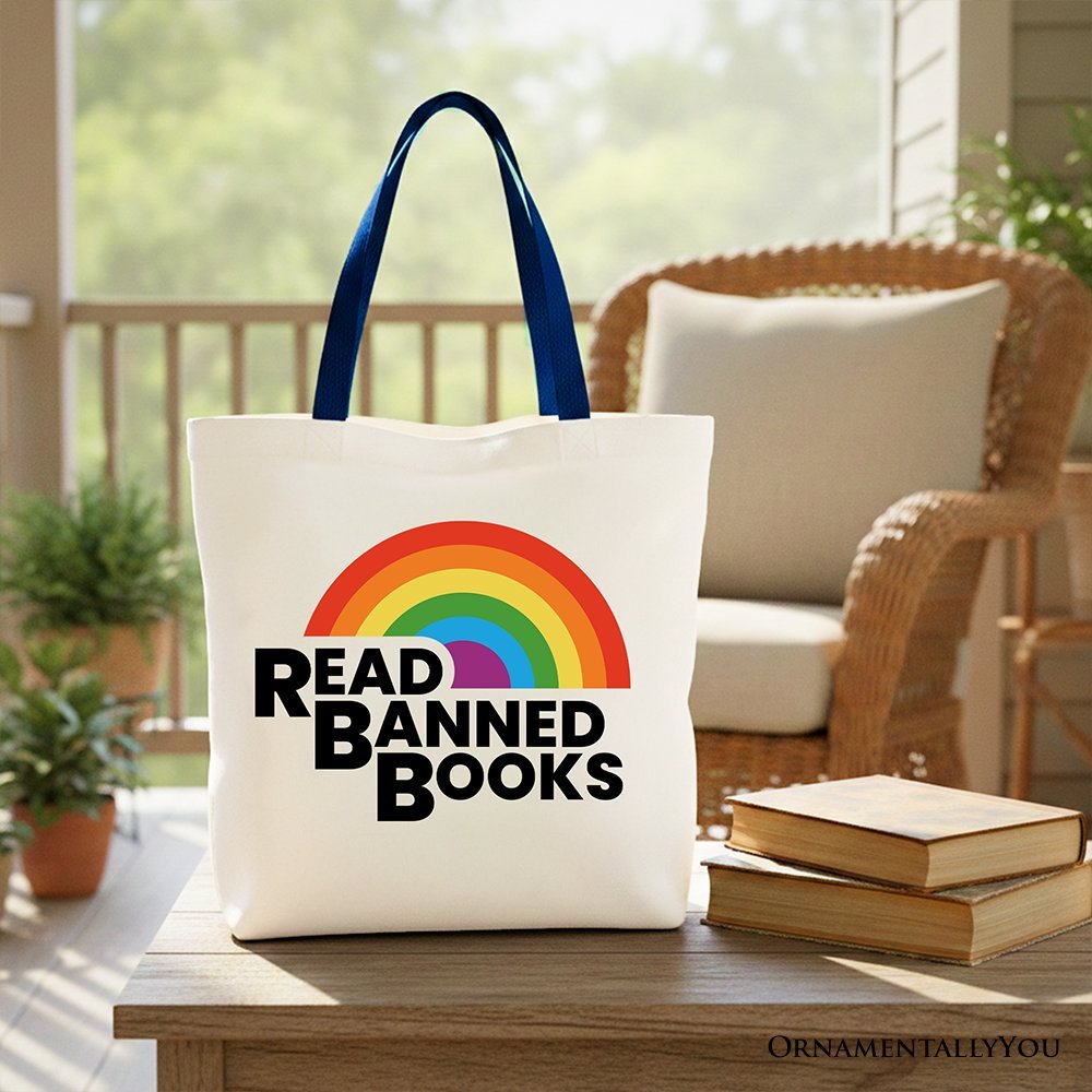 Read Banned Books Rainbow Canvas Tote Bag, Book Lover Gift Shopper - Starry Skies Austin