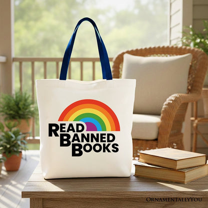 Read Banned Books Rainbow Canvas Tote Bag, Book Lover Gift Shopper - Starry Skies Austin