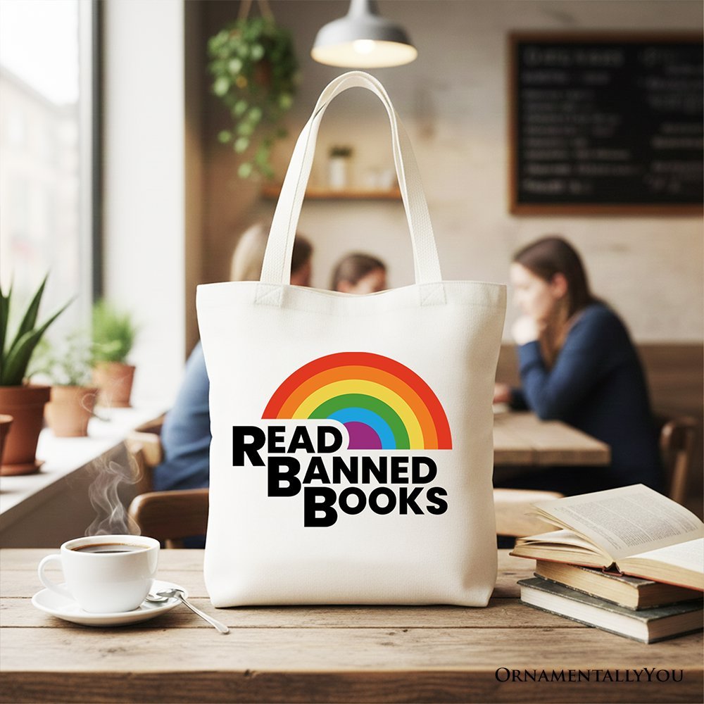 Read Banned Books Rainbow Canvas Tote Bag, Book Lover Gift Shopper - Starry Skies Austin