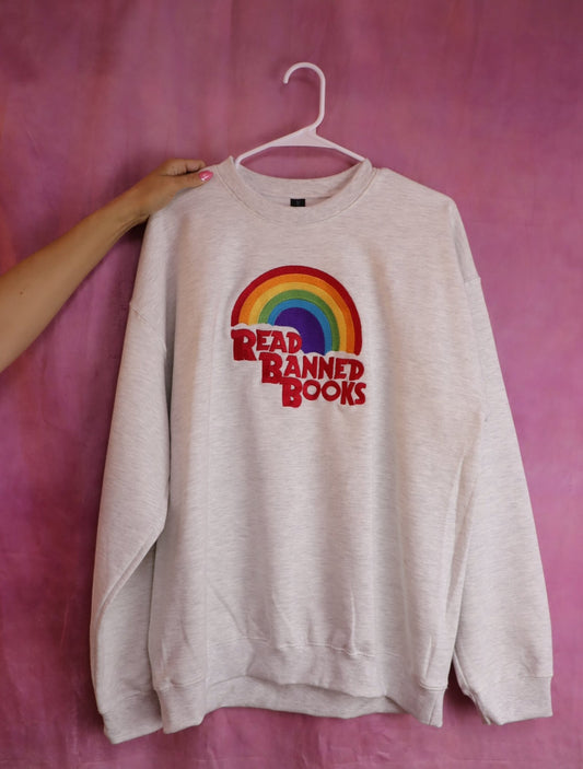 “Read Banned Books” Rainbow Embroidered Shirt - Starry Skies Austin