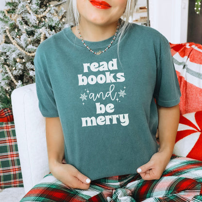 Read Books And Be Merry Heavyweight Comfort Colors Shirt - Starry Skies Austin