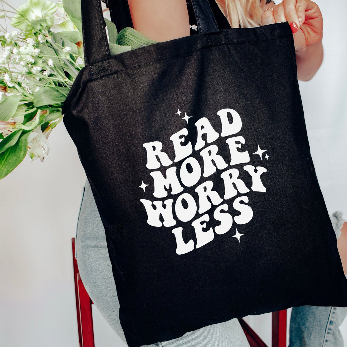 Read More Worry Less Canvas Book Bag | A Stylish Tote for Avid Readers - Starry Skies Austin