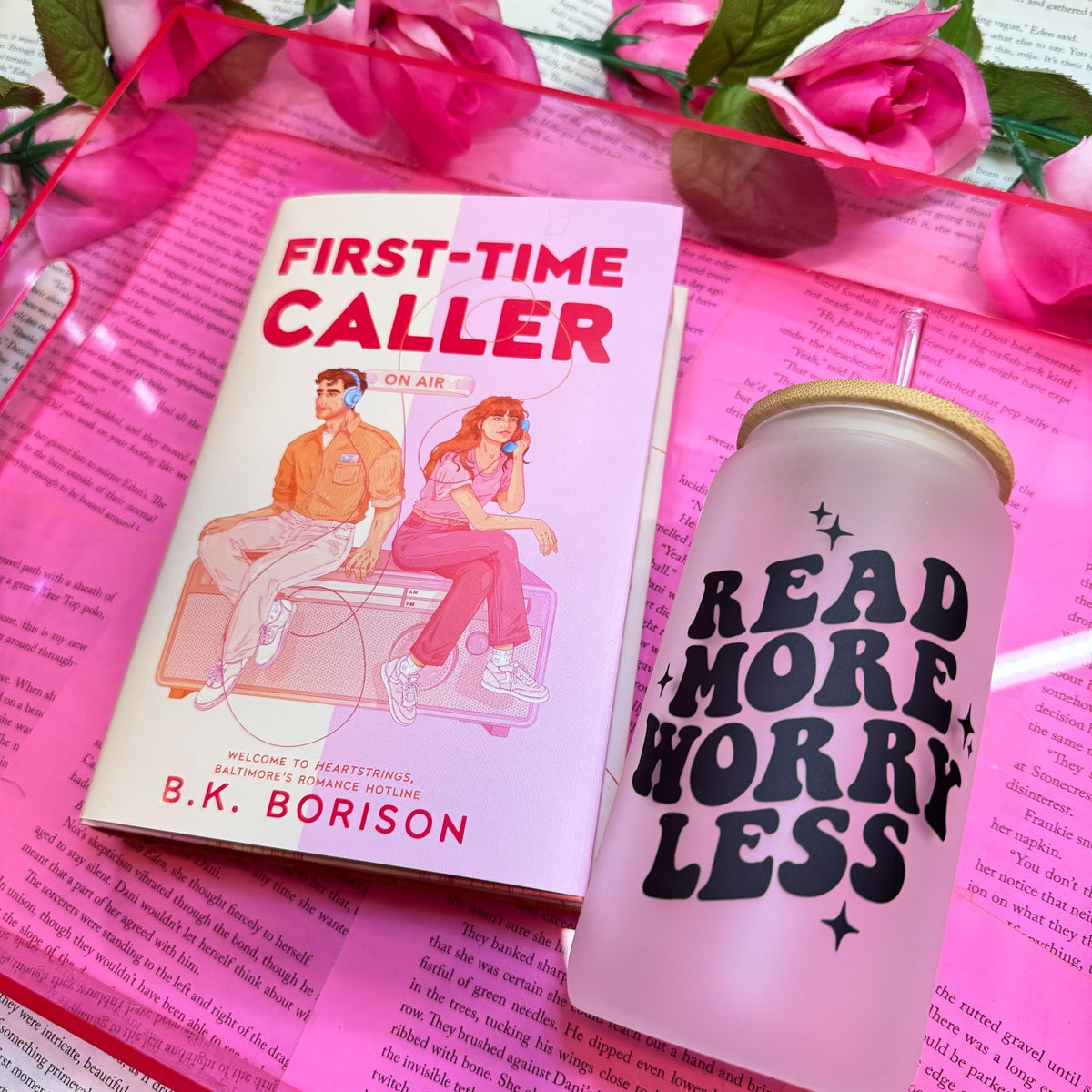 Read More Worry Less Frosted Glass Cup with Bamboo Lid and Reusable Straw | Perfect Bookish Drinkware for Readers - Starry Skies Austin