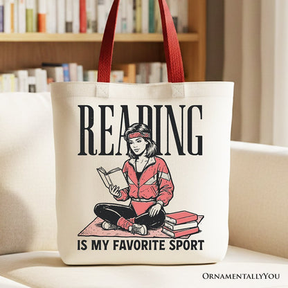 Reading Is My Favorite Sport Bookworm Canvas Tote Bag, Retro Bibliophile Gift Shopper - Starry Skies Austin