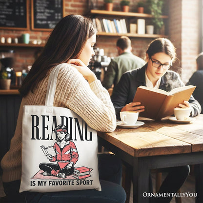 Reading Is My Favorite Sport Bookworm Canvas Tote Bag, Retro Bibliophile Gift Shopper - Starry Skies Austin