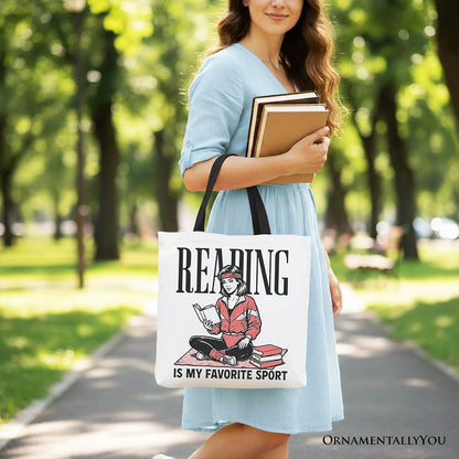 Reading Is My Favorite Sport Bookworm Canvas Tote Bag, Retro Bibliophile Gift Shopper - Starry Skies Austin