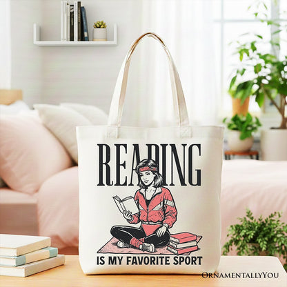 Reading Is My Favorite Sport Bookworm Canvas Tote Bag, Retro Bibliophile Gift Shopper - Starry Skies Austin