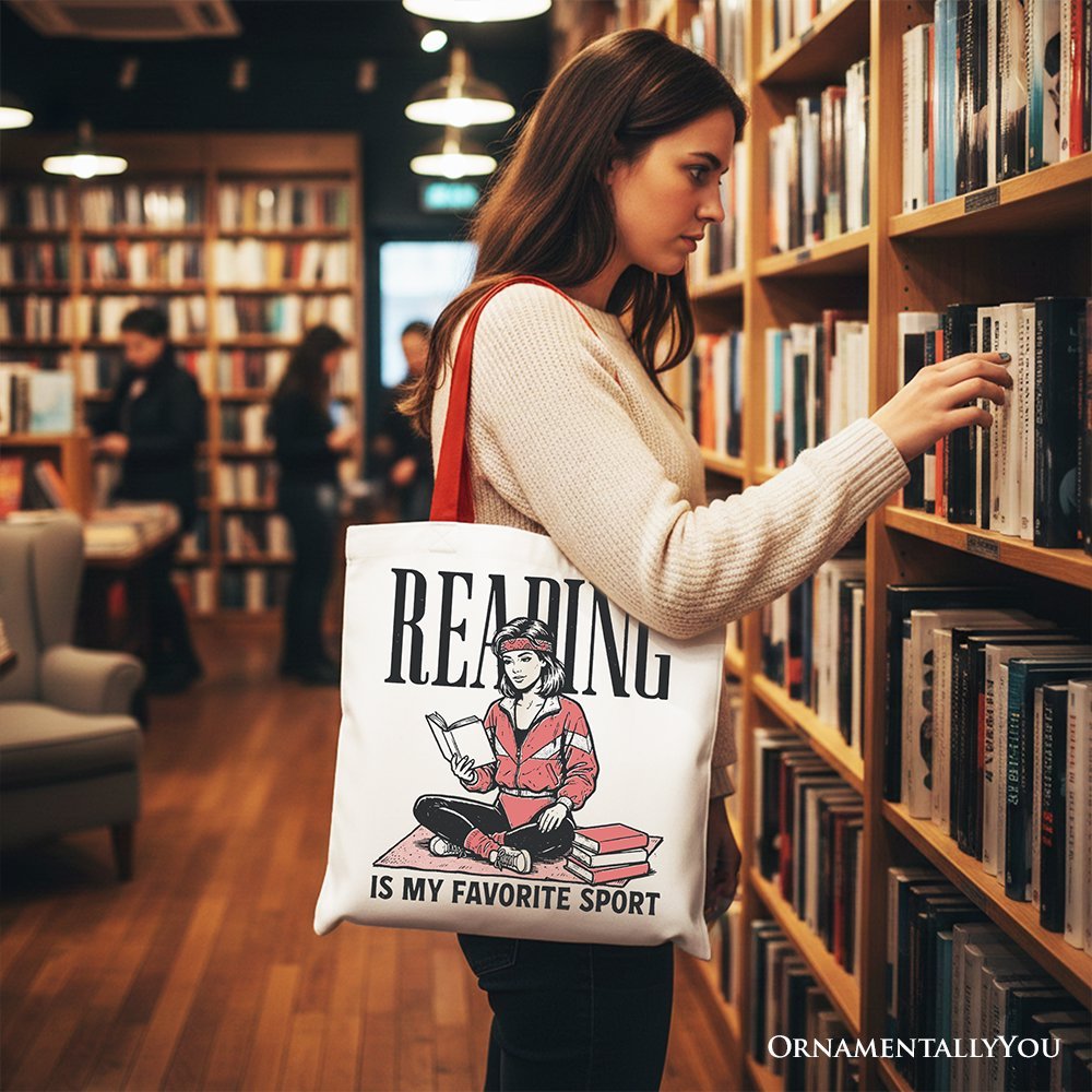 Reading Is My Favorite Sport Bookworm Canvas Tote Bag, Retro Bibliophile Gift Shopper - Starry Skies Austin
