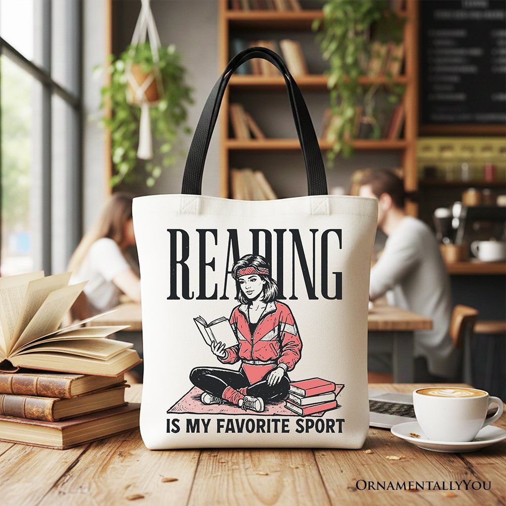 Reading Is My Favorite Sport Bookworm Canvas Tote Bag, Retro Bibliophile Gift Shopper - Starry Skies Austin