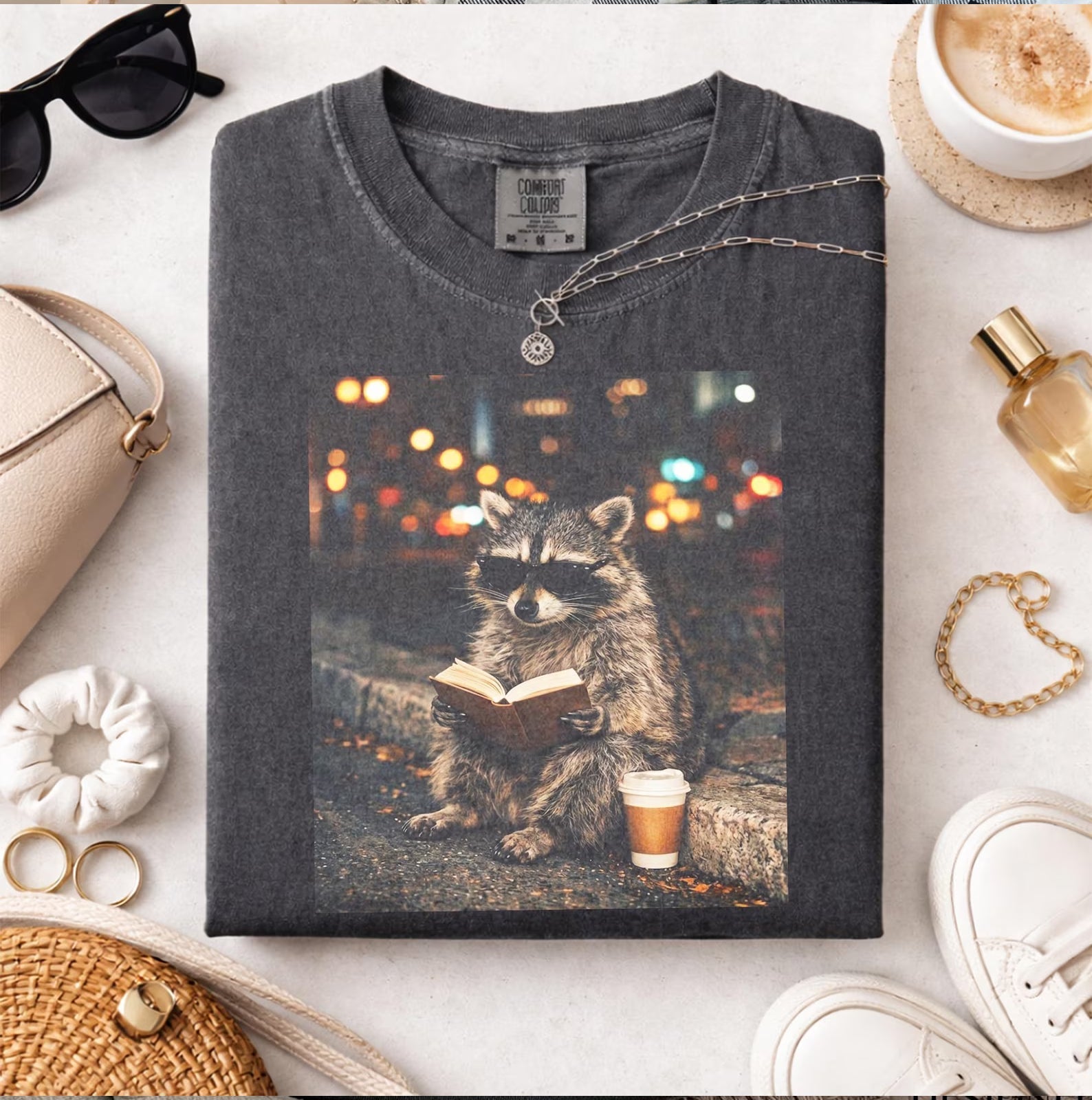 Reading Raccoon Graphic Tee - Starry Skies Austin