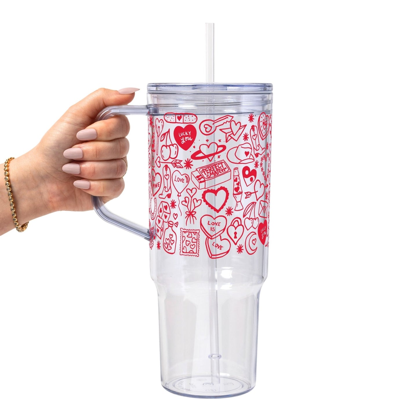 Red Tiny Tattoo Glass Cup, Mug & Tumbler with Lid and Straw - Starry Skies Austin