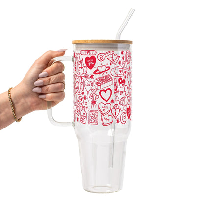 Red Tiny Tattoo Glass Cup, Mug & Tumbler with Lid and Straw - Starry Skies Austin