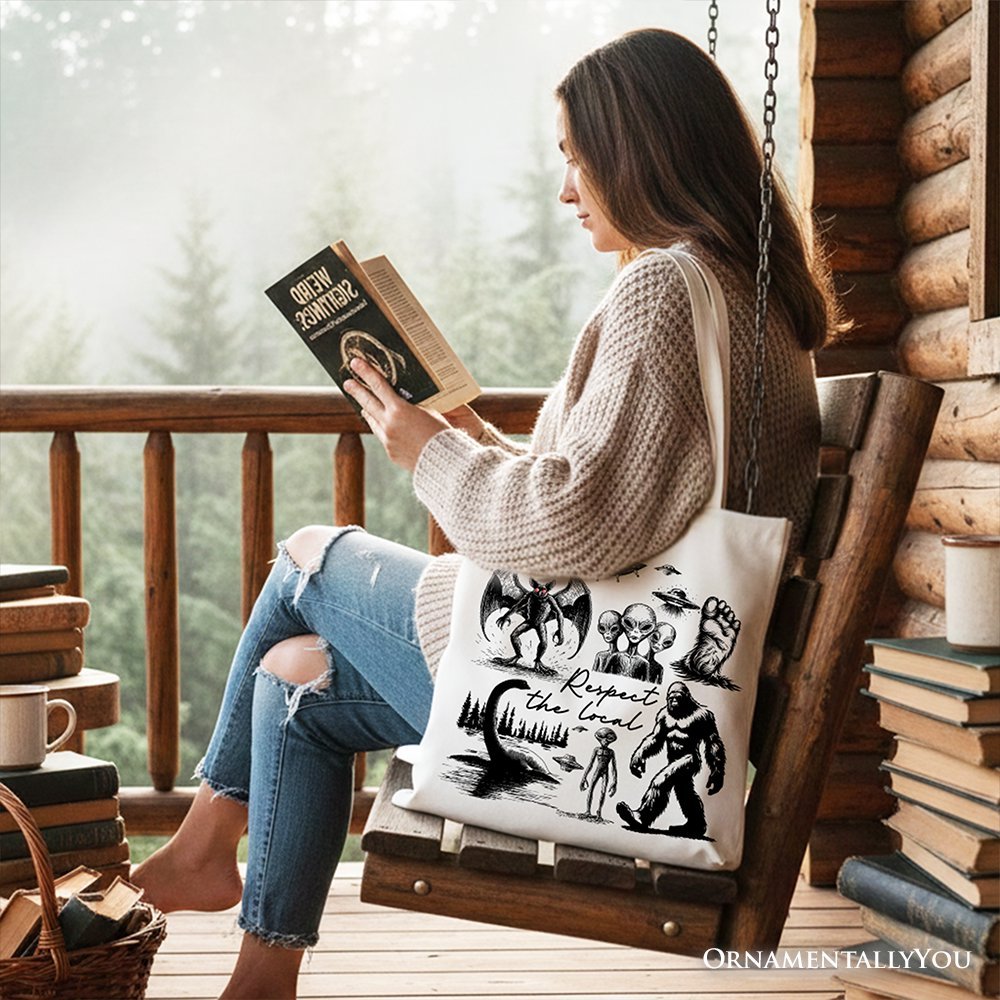Respect The Local Cryptid Squad Canvas Canvas Tote Bag, Funny Bigfoot Alien Mothman Meme Gift Shopper - Starry Skies Austin