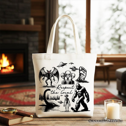 Respect The Local Cryptid Squad Canvas Canvas Tote Bag, Funny Bigfoot Alien Mothman Meme Gift Shopper - Starry Skies Austin